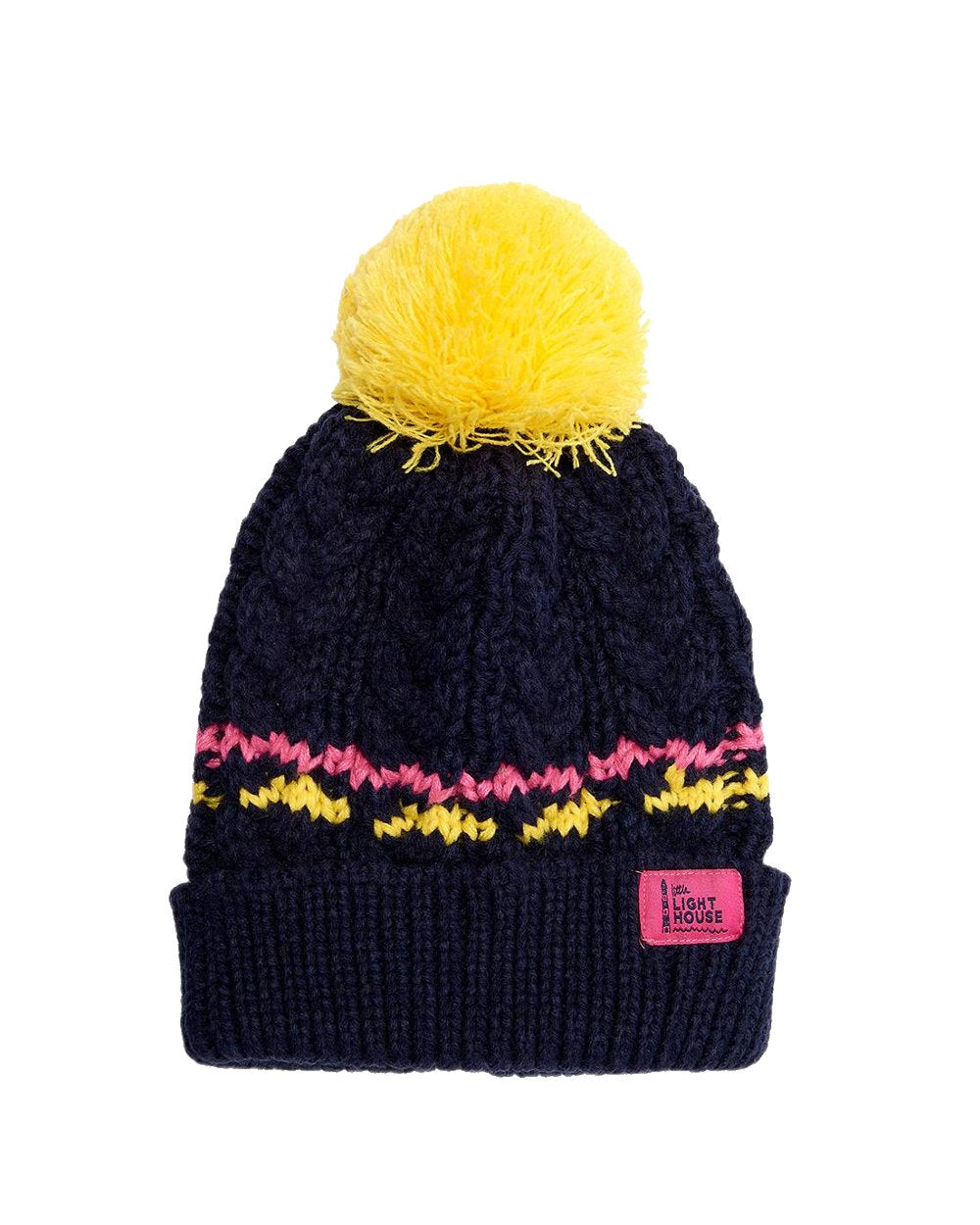 Lighthouse Childrens Bobbie Bobble Hat in Navy/Lemon