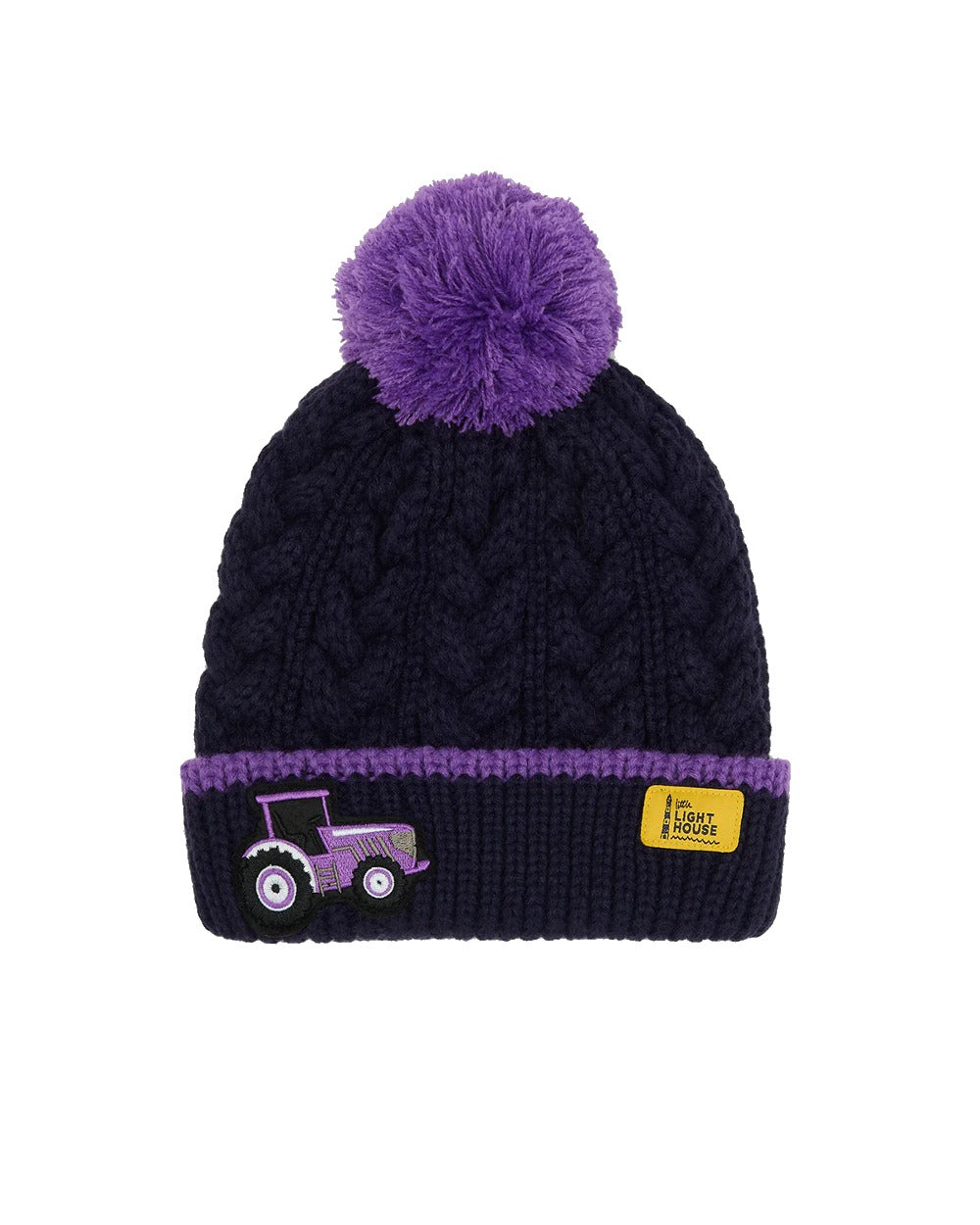 Lighthouse Childrens Bobbie Bobble Hat in Purple Tractor 