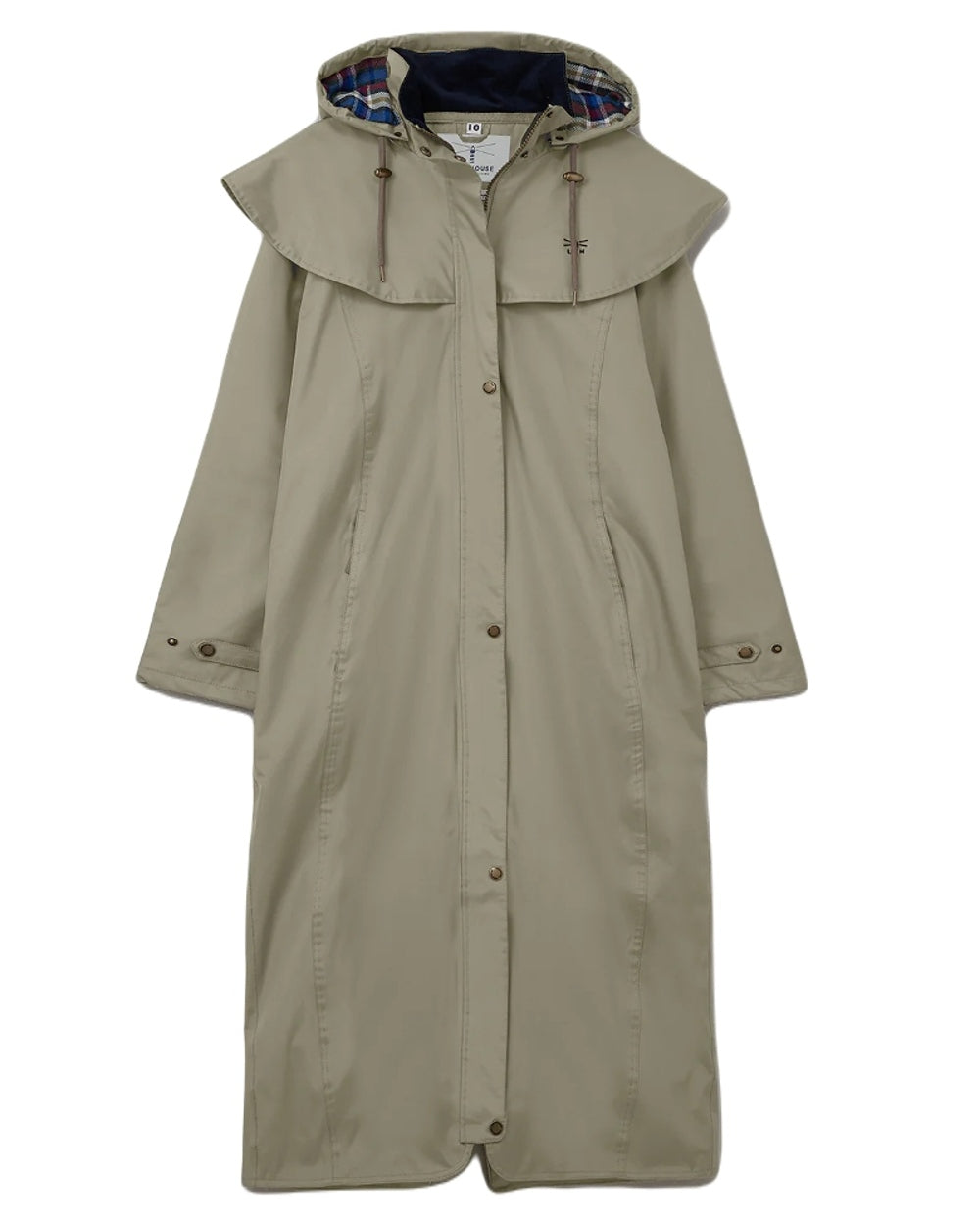 Fawn coloured Lighthouse Outback Full Length Ladies Waterproof Raincoat on White background 