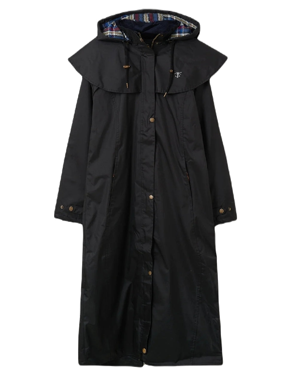 Black coloured Lighthouse Outback Full Length Ladies Waterproof Raincoat on White background 