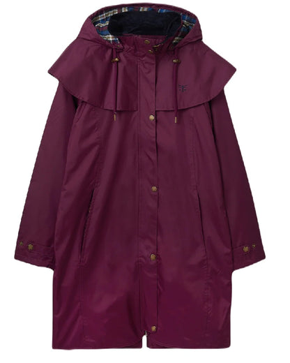 Plum coloured Lighthouse Outrider 3/4 Length Ladies Waterproof Raincoat on White background 