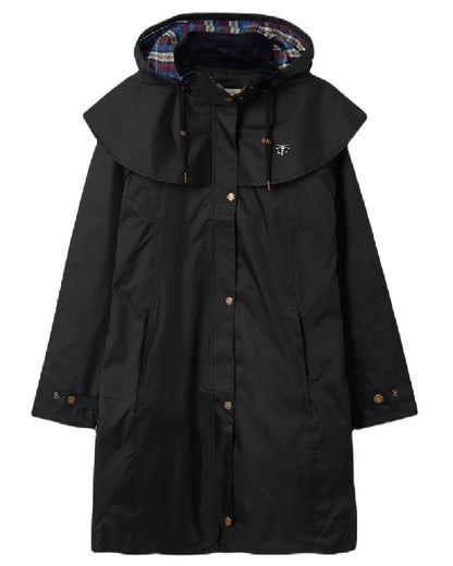 Black coloured Lighthouse Outrider 3/4 Length Ladies Waterproof Raincoat on White background 