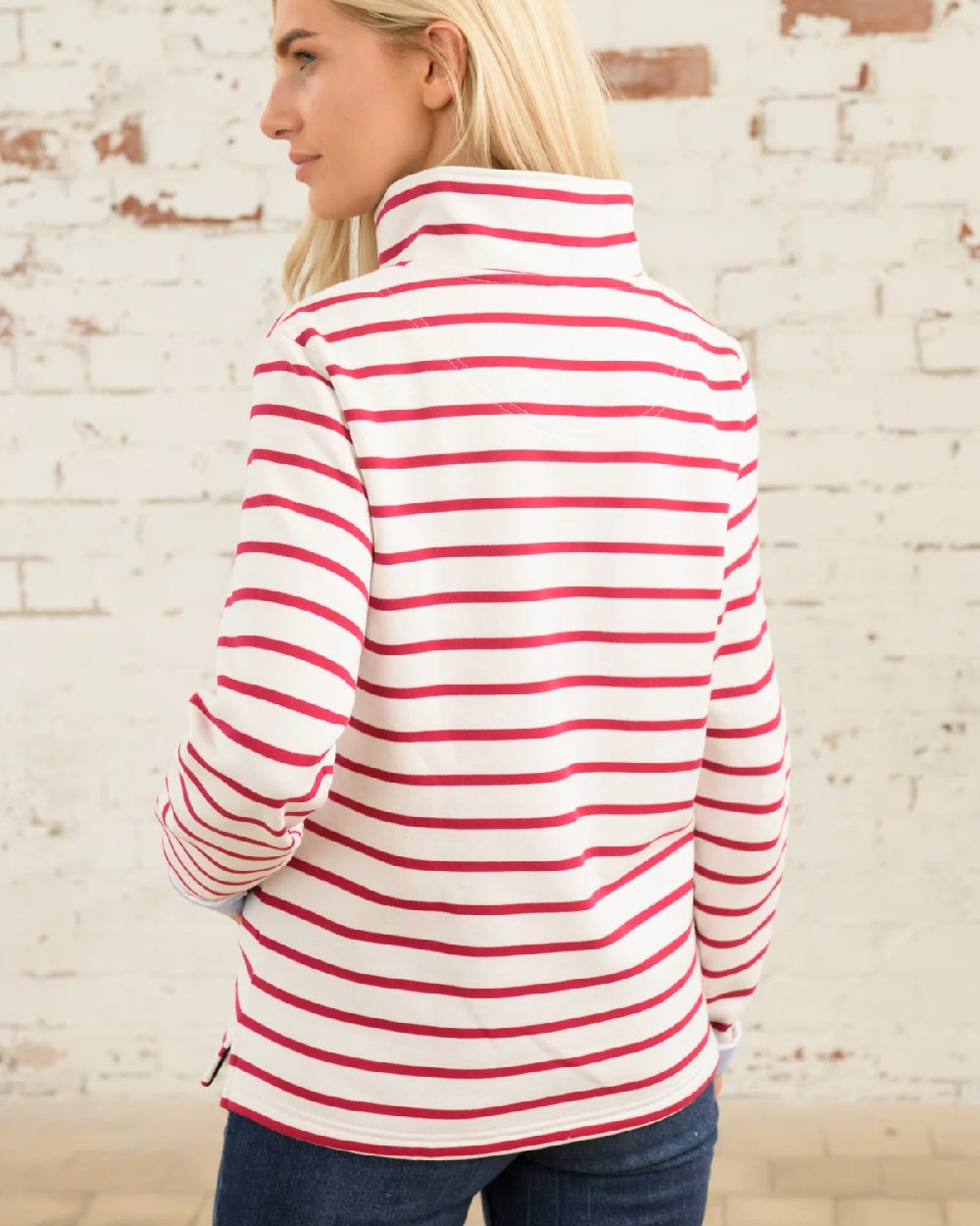 Cloud Claret Stripe coloured Lighthouse Shore Jersey Top on wall background