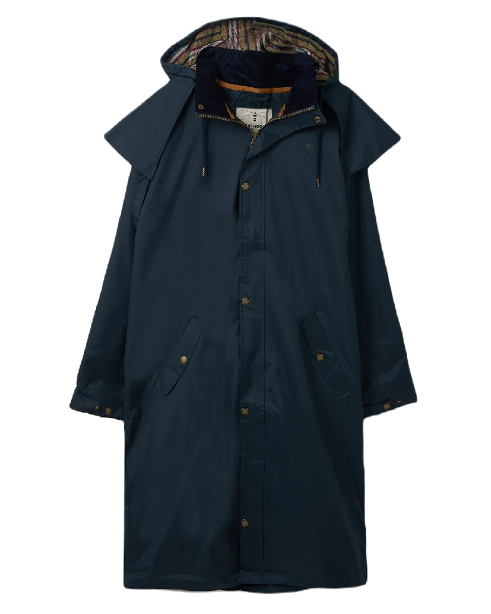 Navy coloured Lighthouse Long Waterproof Coat on White background 