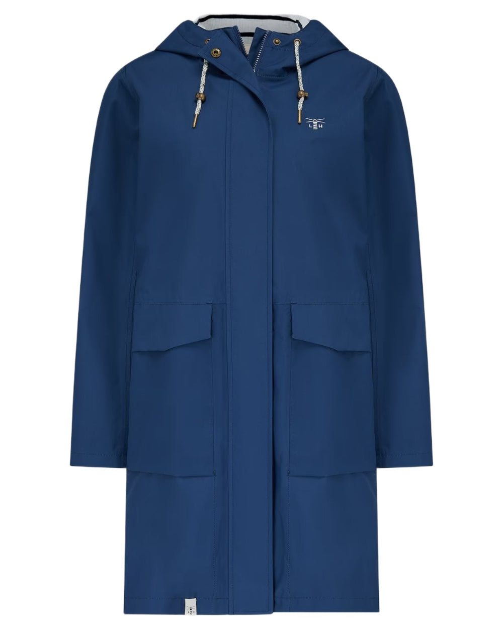 Indigo coloured Lighthouse Ladies Beachcomber Long Jacket II on white background