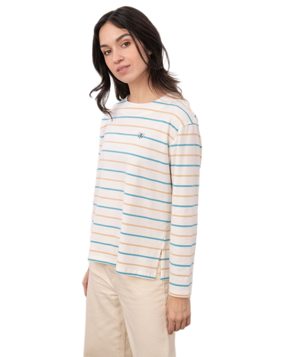 Blue Clay Stripe coloured Lighthouse Ladies Causeway II Top on white background