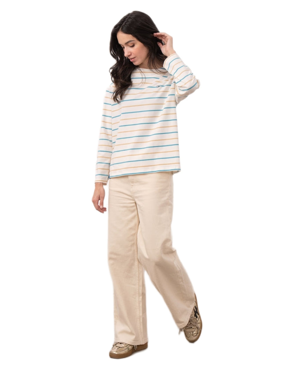 Blue Clay Stripe coloured Lighthouse Ladies Causeway II Top on white background