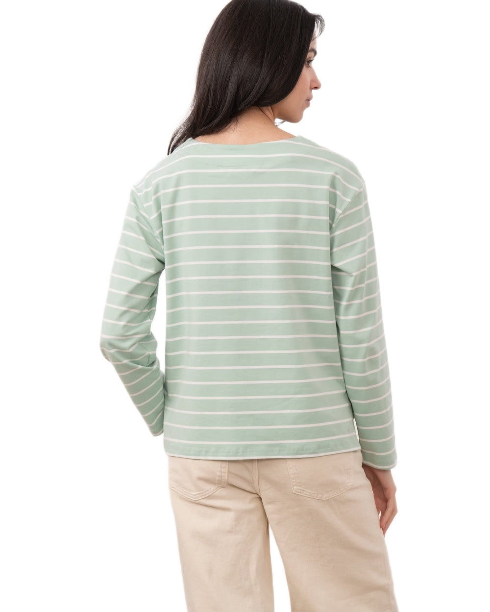 Soft Pistachio Stripe coloured Lighthouse Ladies Causeway II Top on white background