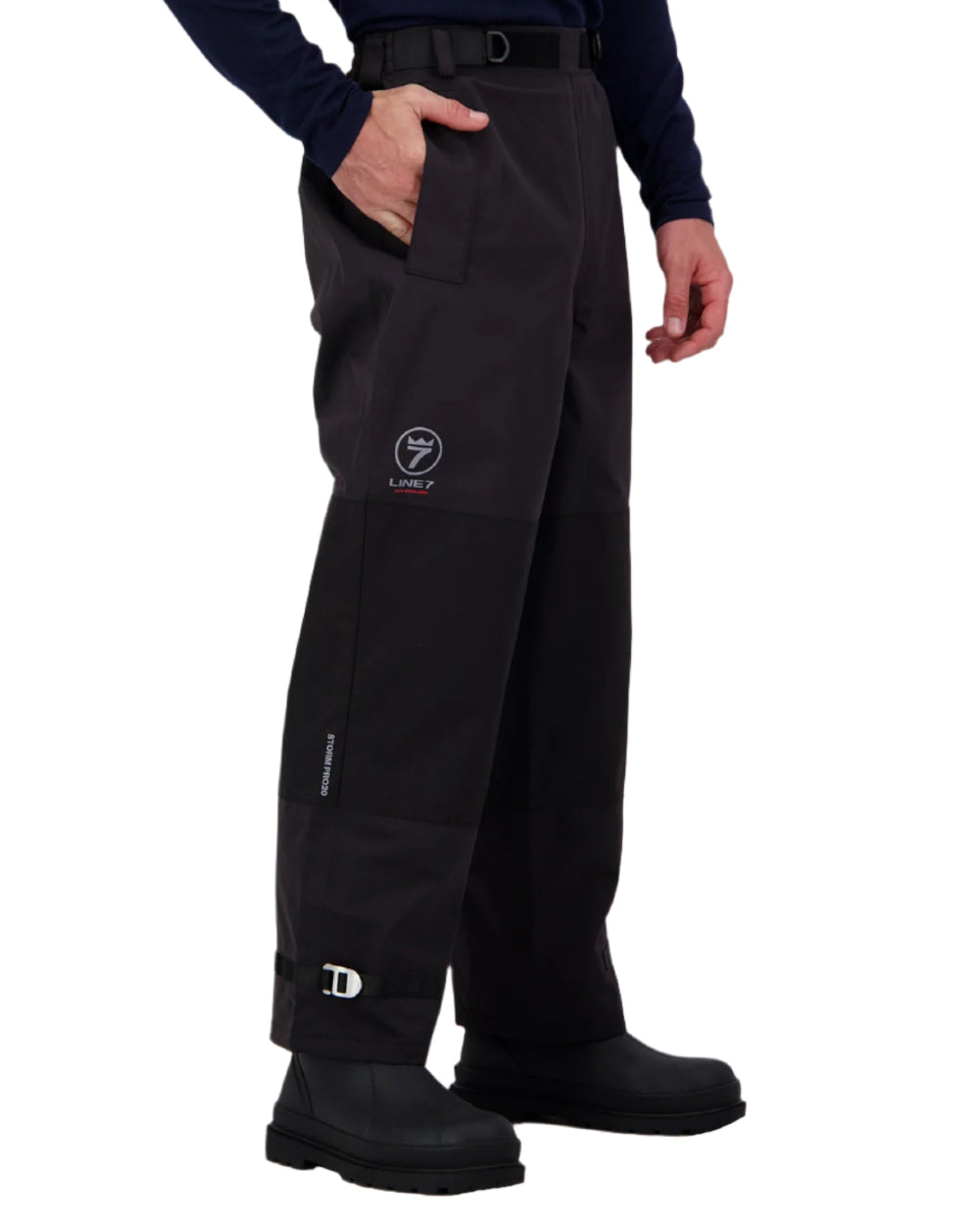Black coloured Line 7 Mens Territory Storm Pro20 Waterproof Overtrouser on white background