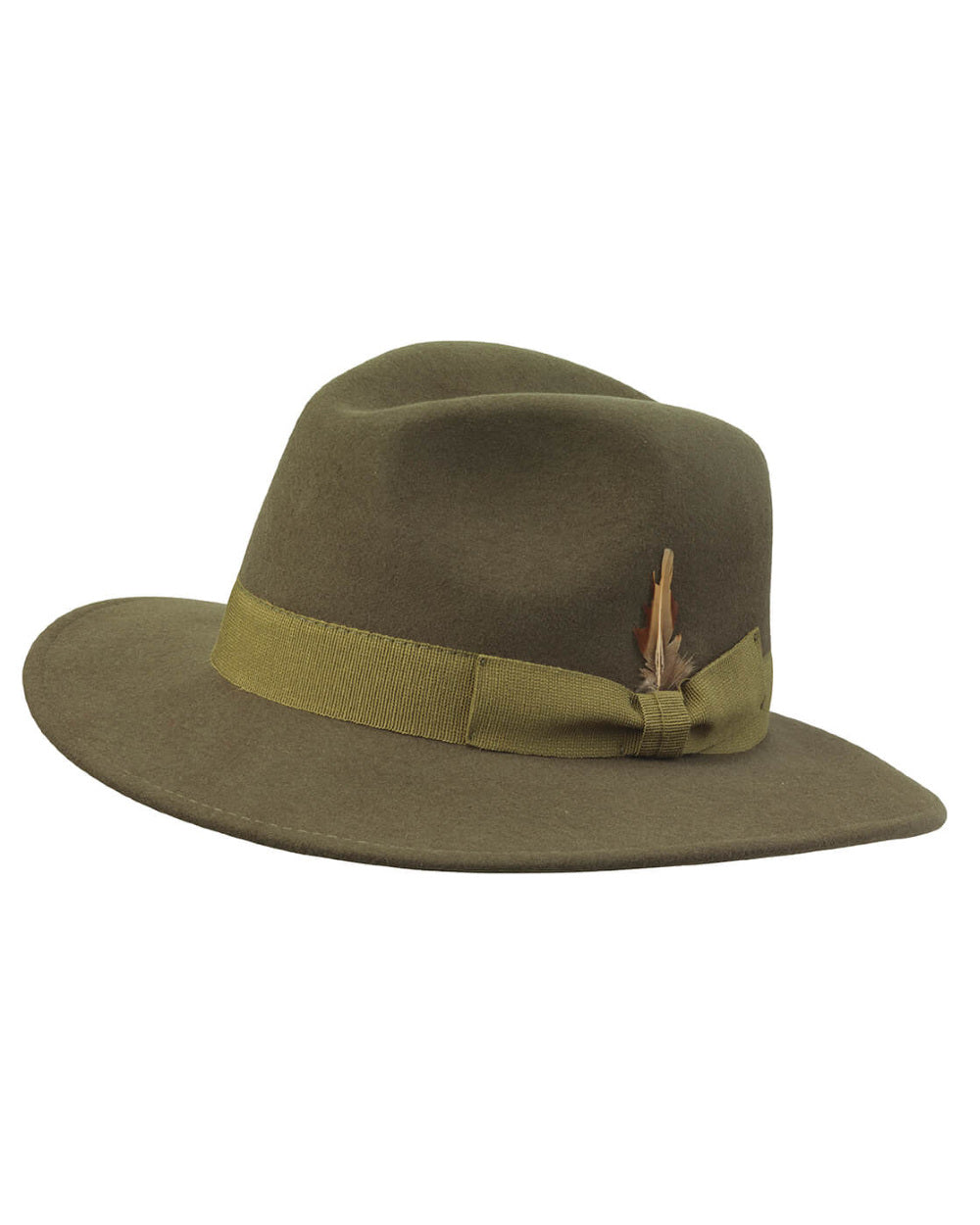 Loden Coloured Laksen Heritage Fedora Cashmere Hat On A White Background