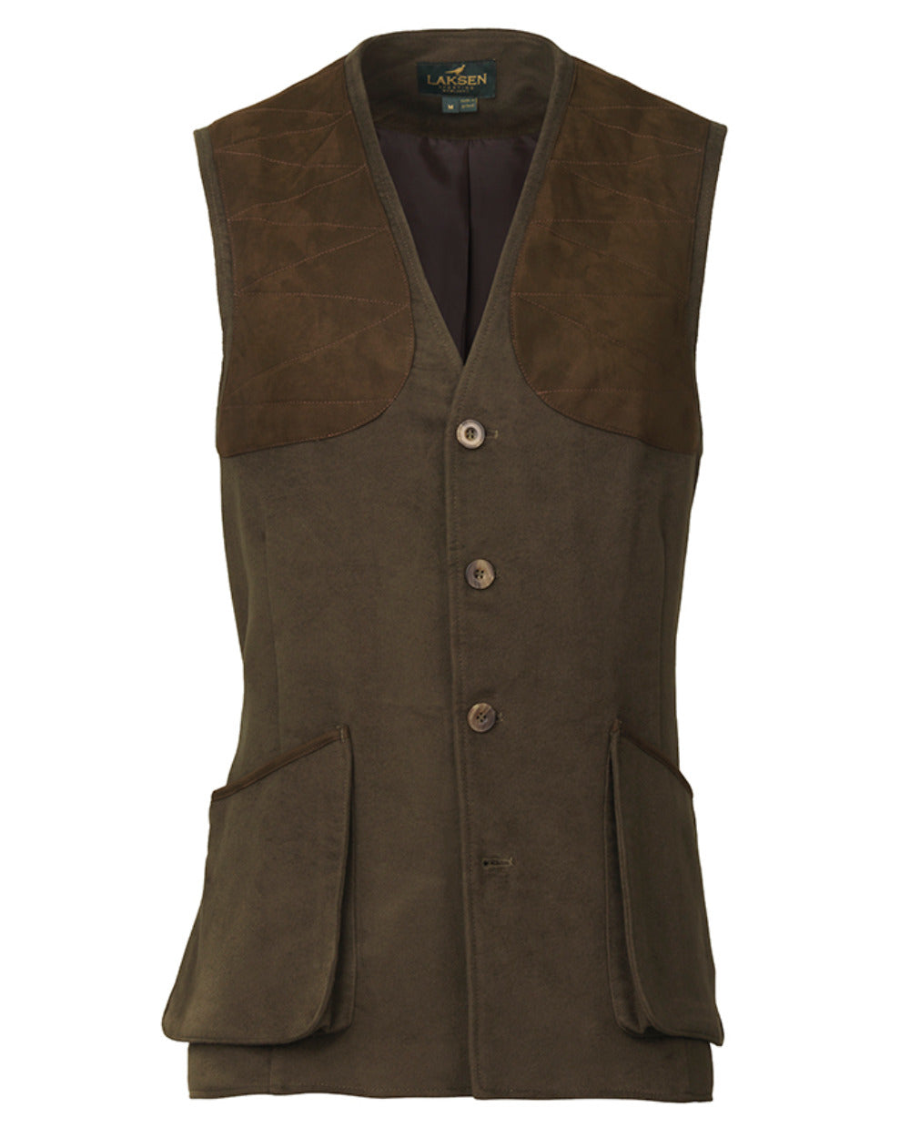 Loden Coloured Laksen Belgravia Leith Shooting Vest On A White Background