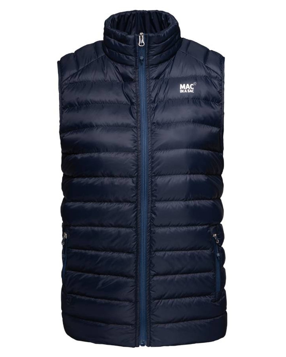 Navy Coloured Mac In A Sac Mens Alpine Down Gilet on white background