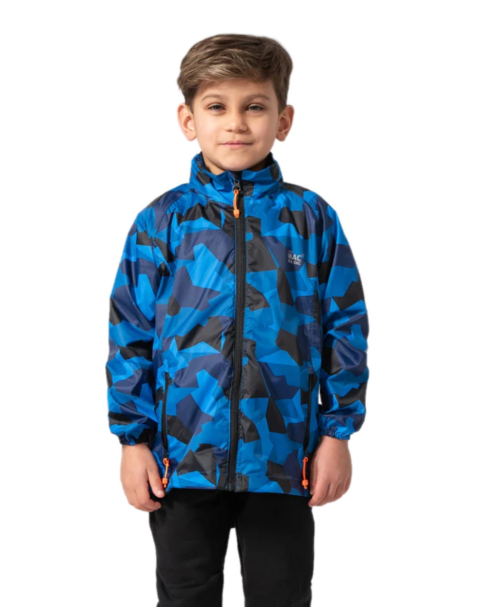 Blue Camo Coloured Mac In A Sac Mini Origin Packable Waterproof Jacket Camo on white background