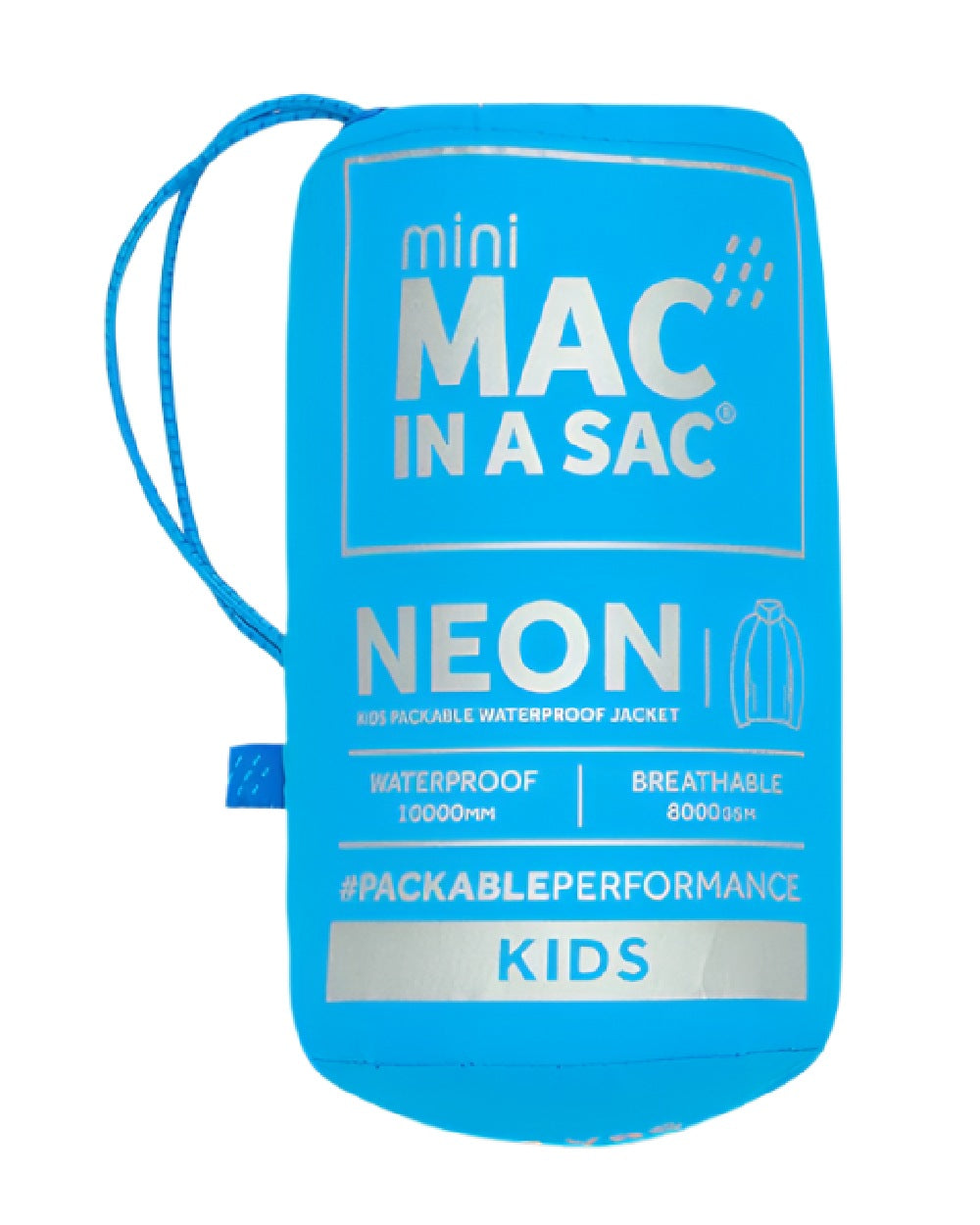 Neon Blue Coloured Mac In A Sac Mini Origin Packable Waterproof Jacket Neon on white background