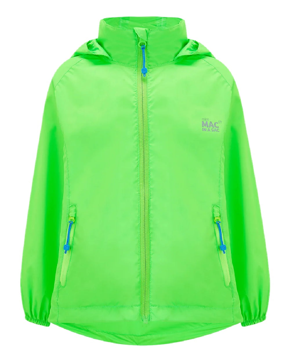 Neon Green Coloured Mac In A Sac Mini Origin Packable Waterproof Jacket Neon on white background
