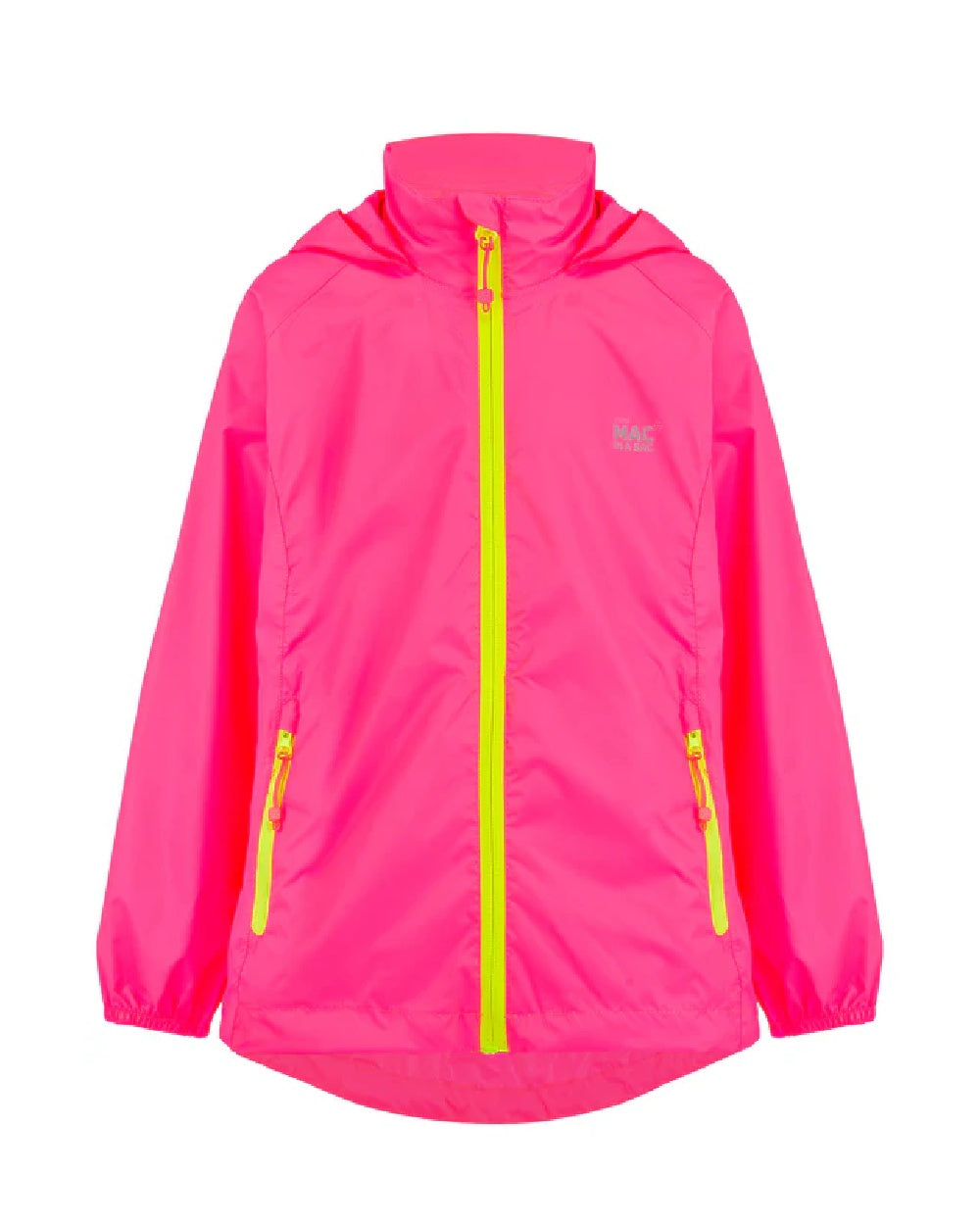 Neon Pink Coloured Mac In A Sac Mini Origin Packable Waterproof Jacket Neon on white background