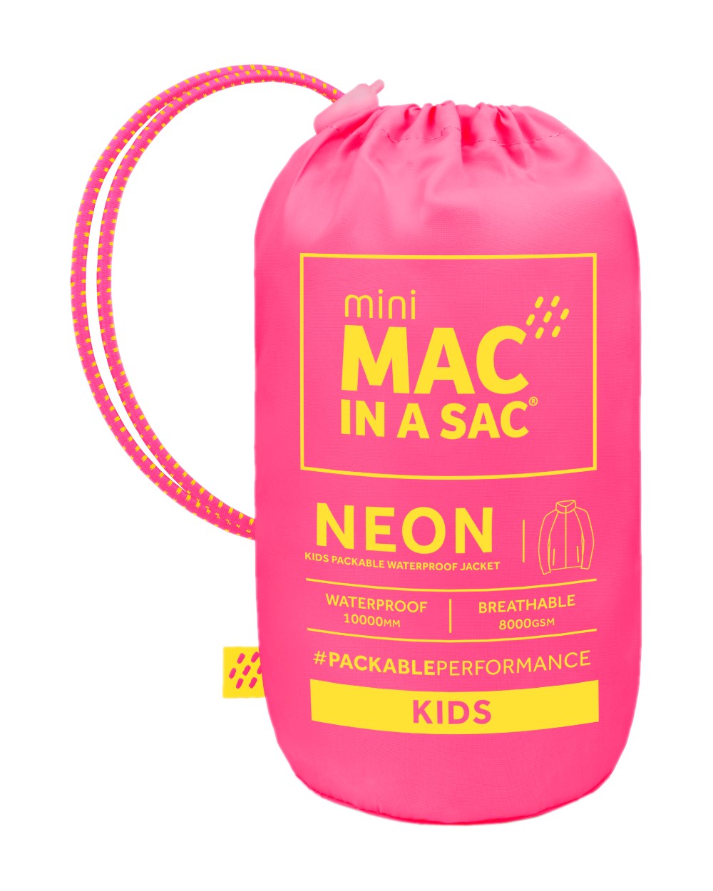 Neon Pink Coloured Mac In A Sac Mini Origin Packable Waterproof Jacket Neon on white background