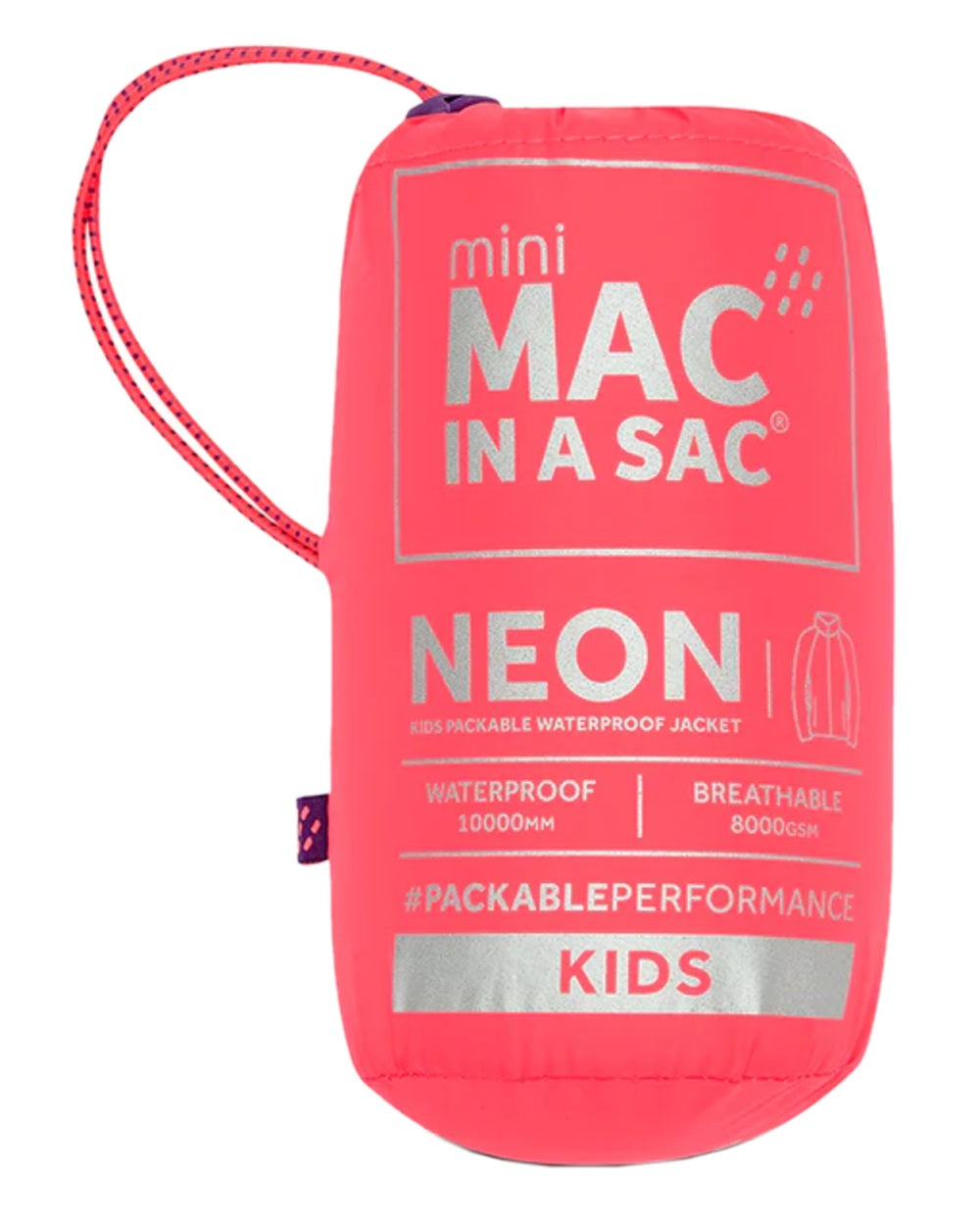 Neon Watermelon Coloured Mac In A Sac Mini Origin Packable Waterproof Jacket Neon on white background