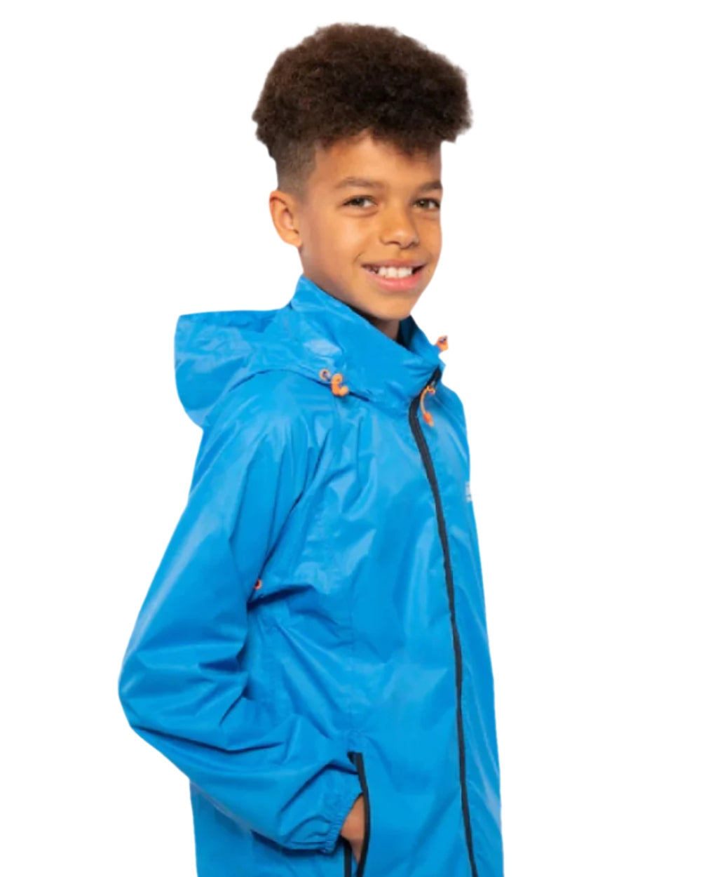 Ocean Blue Coloured Mac In A Sac Mini Origin Packable Waterproof Jacket on white background