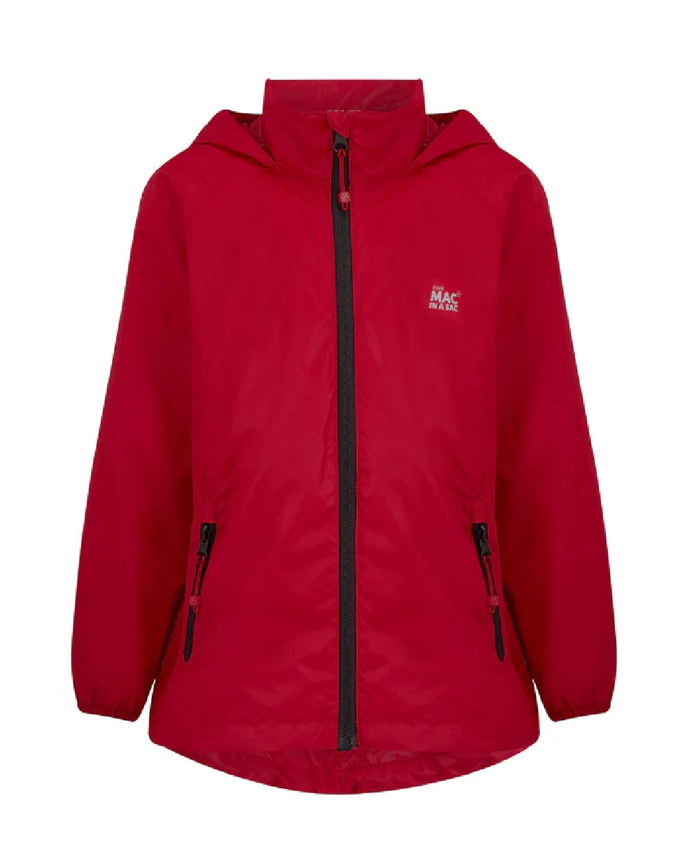 Red Coloured Mac In A Sac Mini Origin Packable Waterproof Jacket on white background