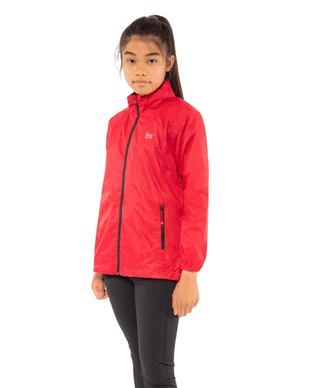 Red Coloured Mac In A Sac Mini Origin Packable Waterproof Jacket on white background