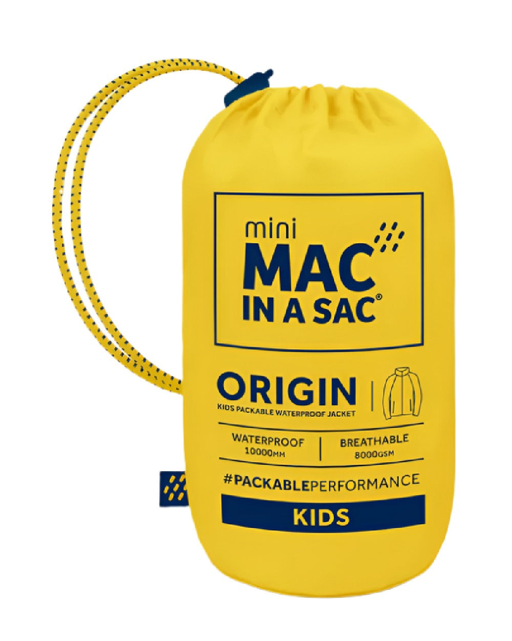 Yellow Coloured Mac In A Sac Mini Origin Packable Waterproof Jacket on white background