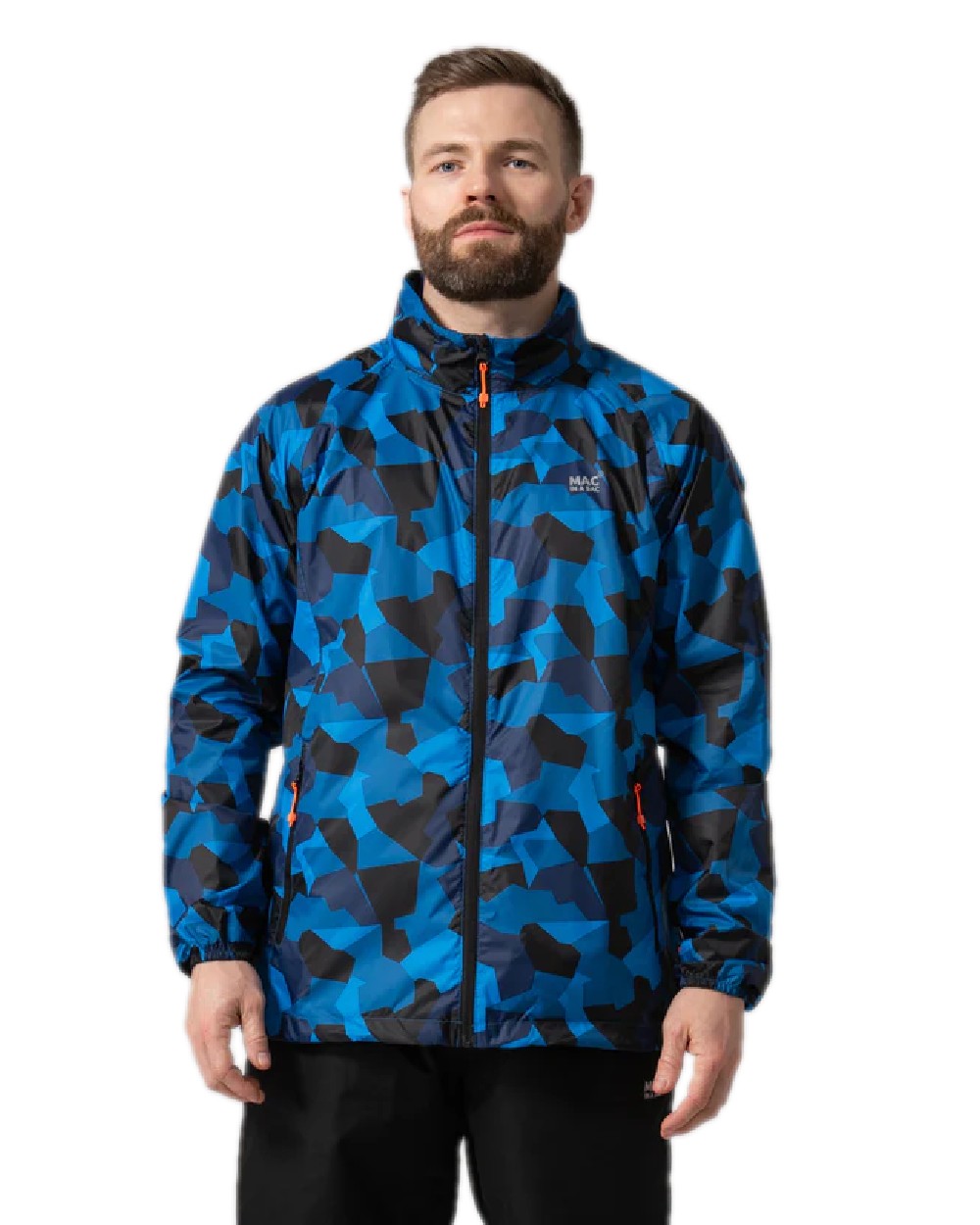 Blue Camo Coloured Mac In A Sac Origin Camo Packable Waterproof Jacket on white background