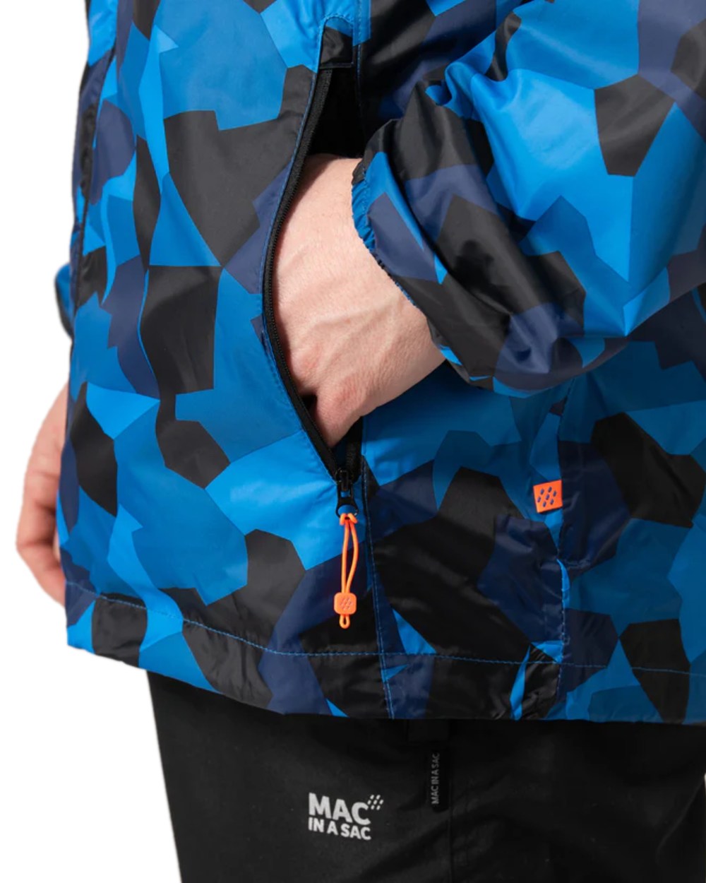 Blue Camo Coloured Mac In A Sac Origin Camo Packable Waterproof Jacket on white background