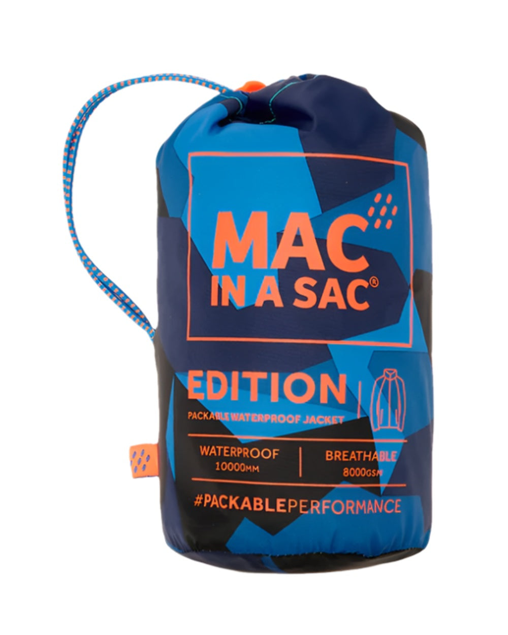 Blue Camo Coloured Mac In A Sac Origin Camo Packable Waterproof Jacket on white background