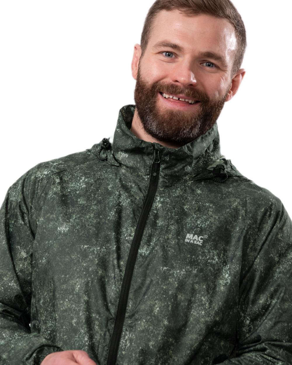 Khaki Etch Coloured Mac In A Sac Origin Camo Packable Waterproof Jacket on white background