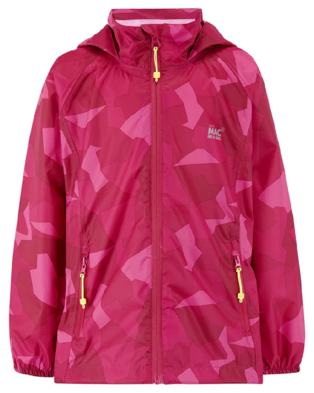 Pink Camo Coloured Mac In A Sac Origin Camo Packable Waterproof Jacket on white background