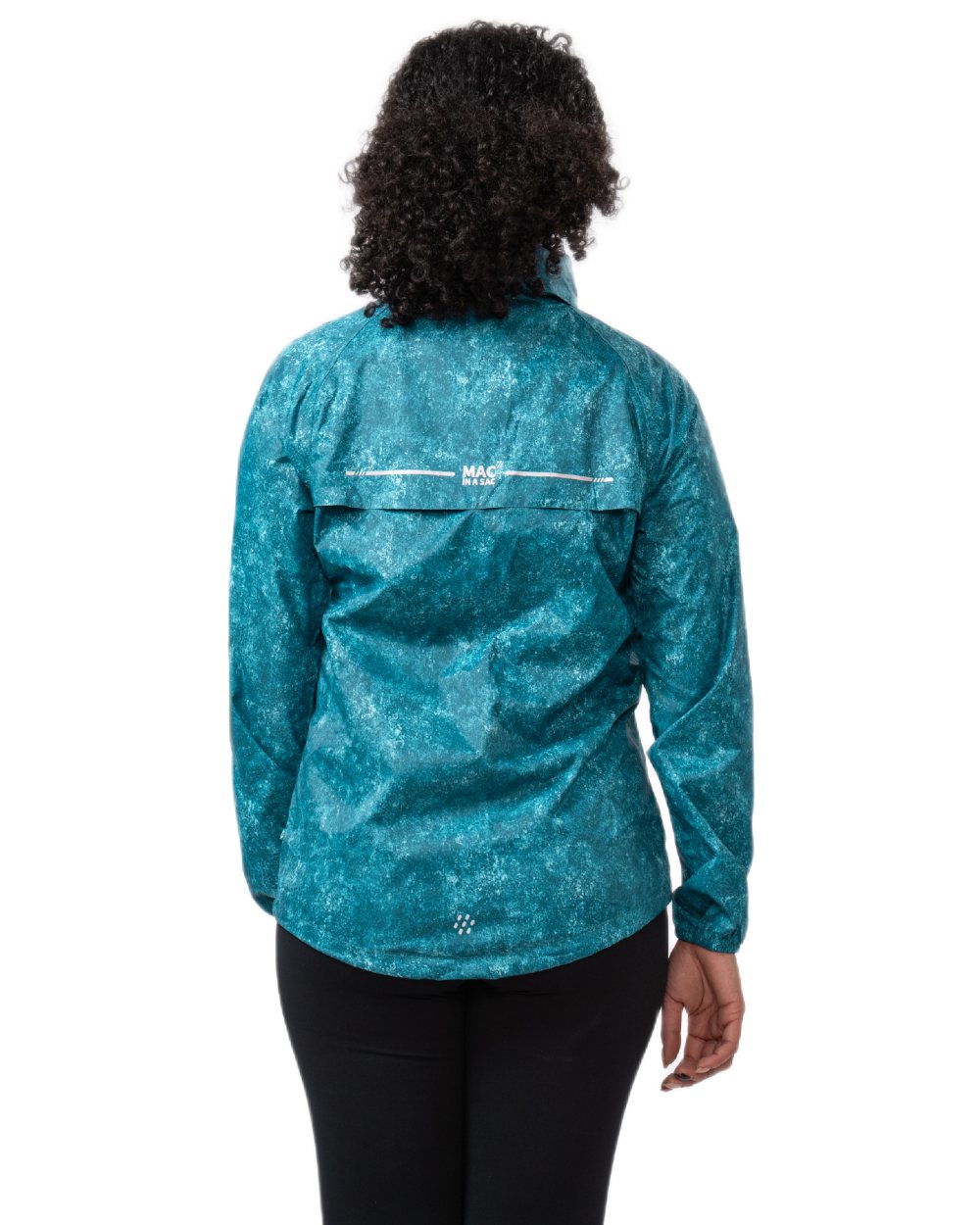 Teal Etch Coloured Mac In A Sac Origin Camo Packable Waterproof Jacket on white background
