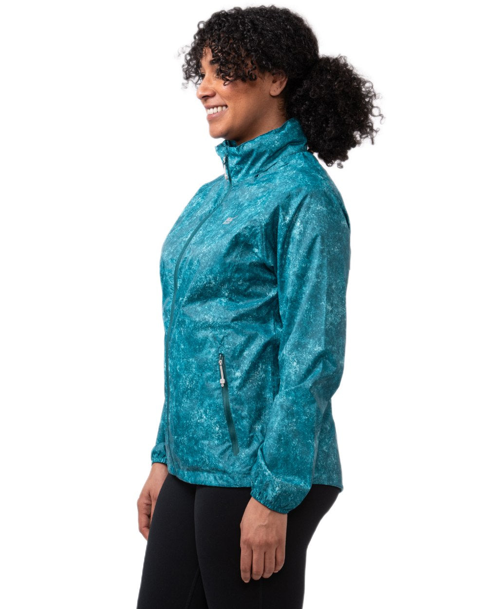 Teal Etch Coloured Mac In A Sac Origin Camo Packable Waterproof Jacket on white background