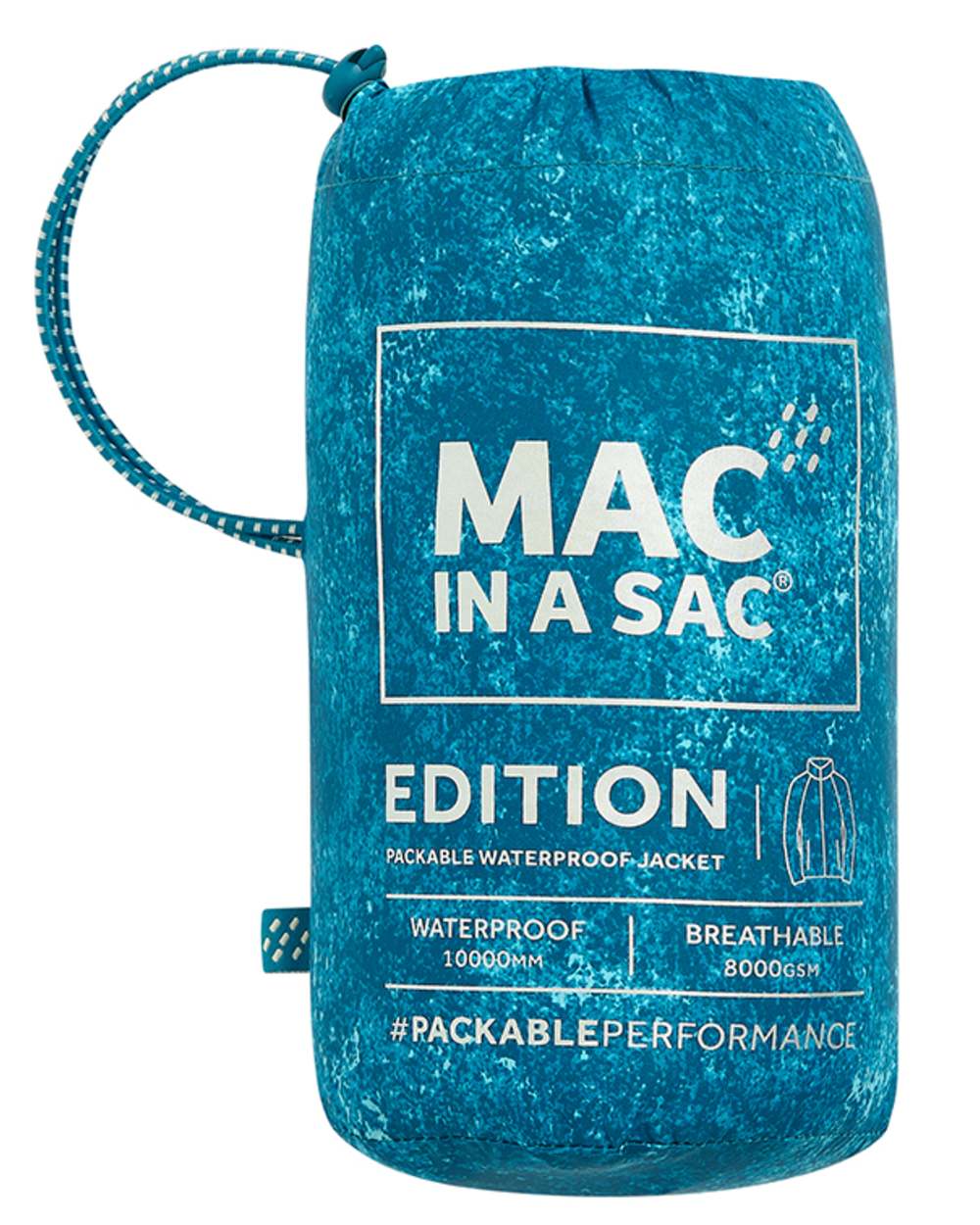 Teal Etch Coloured Mac In A Sac Origin Camo Packable Waterproof Jacket on white background
