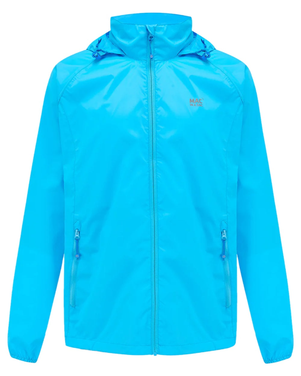 Neon Blue Coloured Mac In A Sac Origin Neon Packable Waterproof Jacket on white background