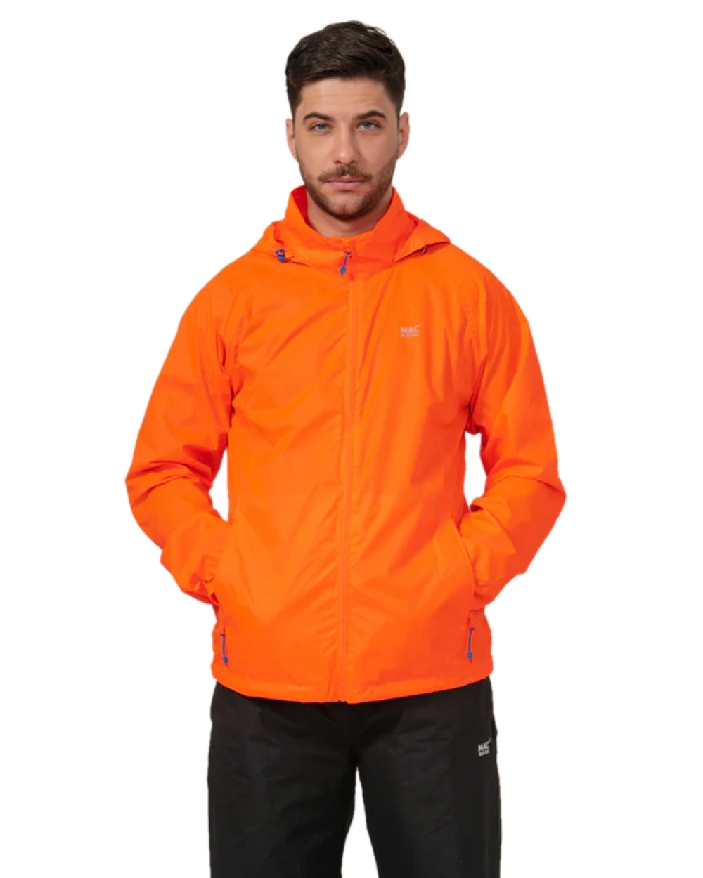 Neon Orange Coloured Mac In A Sac Origin Neon Packable Waterproof Jacket on white background