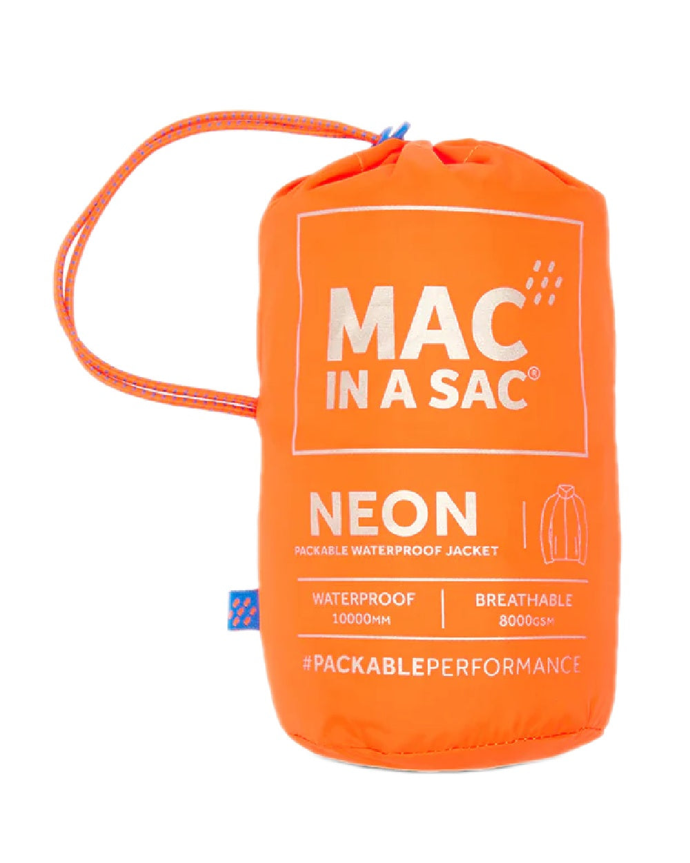 Neon Orange Coloured Mac In A Sac Origin Neon Packable Waterproof Jacket on white background