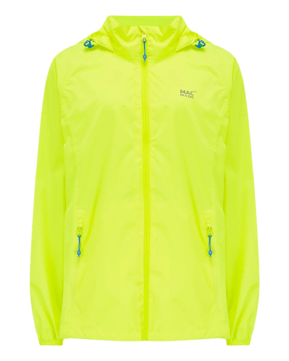 Neon Yellow Coloured Mac In A Sac Origin Neon Packable Waterproof Jacket on white background