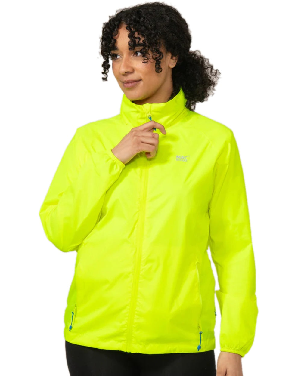 Neon Yellow Coloured Mac In A Sac Origin Neon Packable Waterproof Jacket on white background