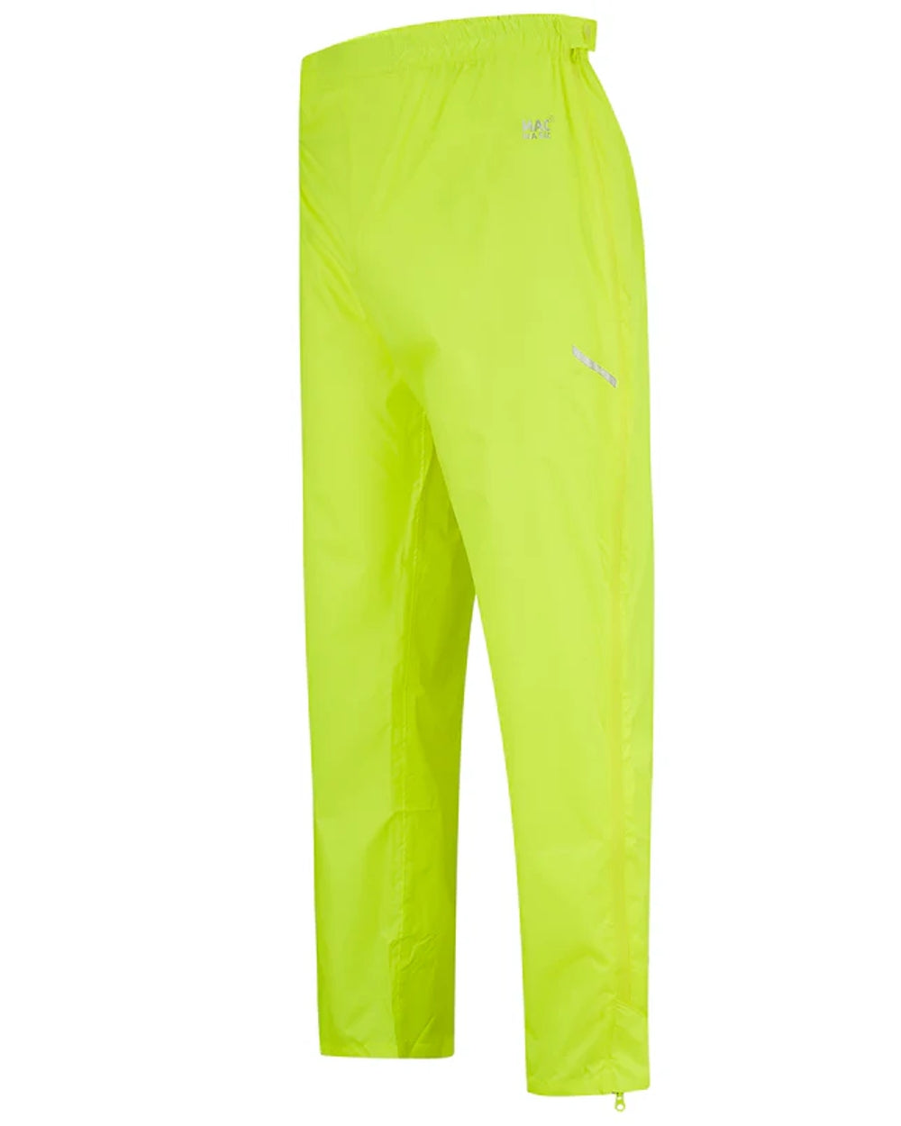 Neon Yellow coloured Mac In A Sac Origin Packable Full Zip Overtrousers on white background