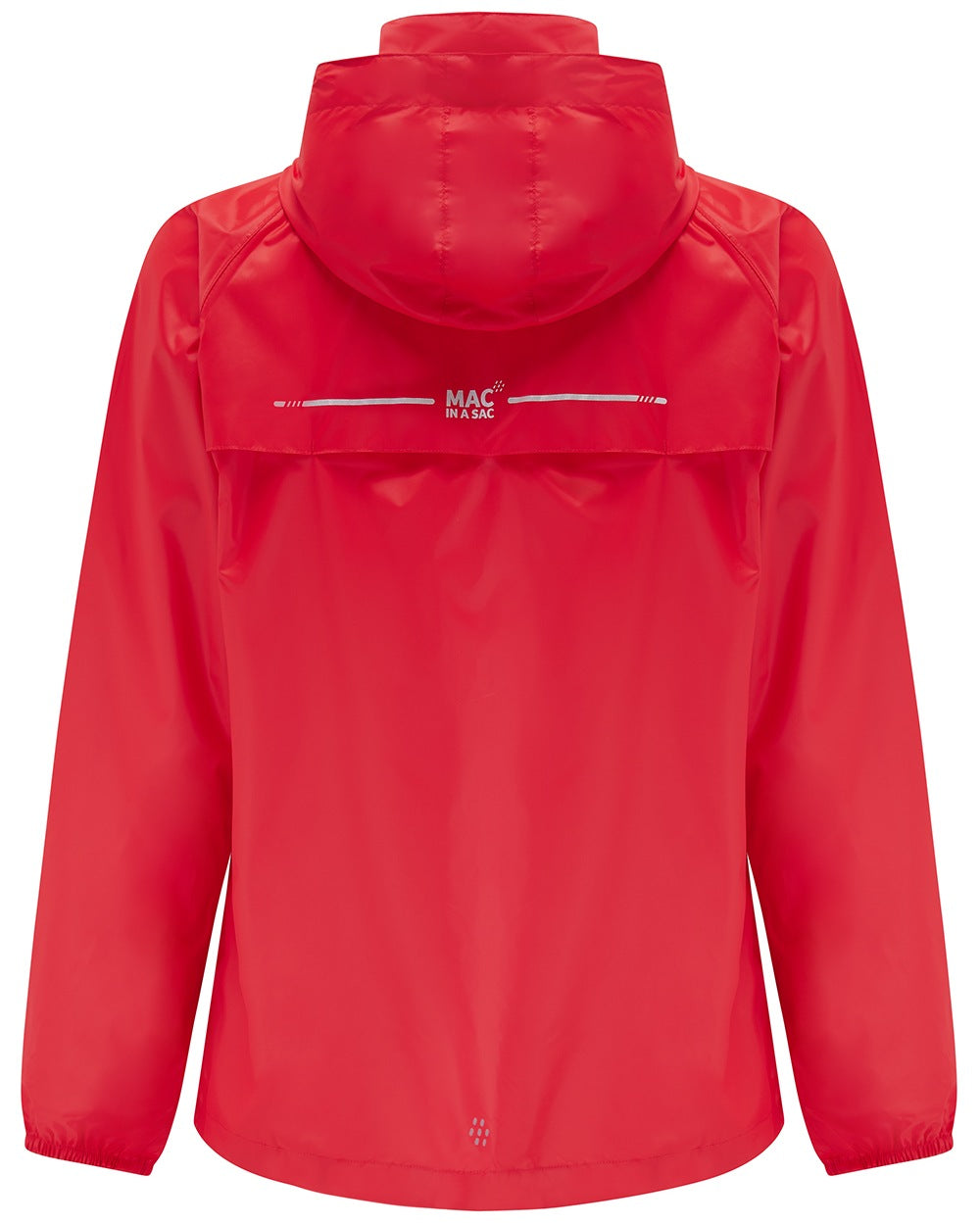 Red coloured Mac In A Sac Packable Origin Waterproof Jacket on white background