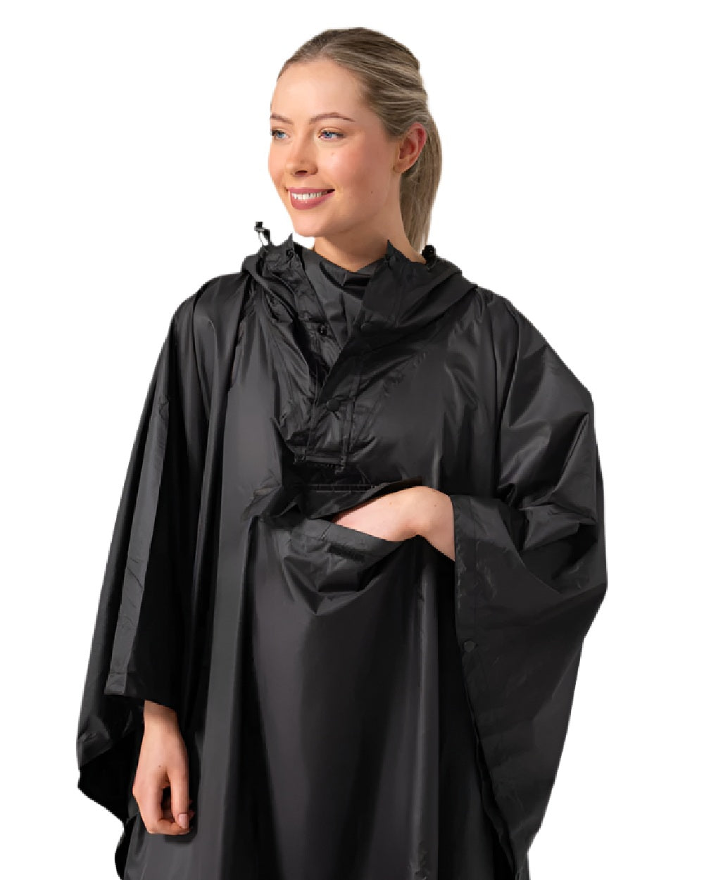 Black Coloured Mac In A Sac Origin Waterproof Poncho on white background