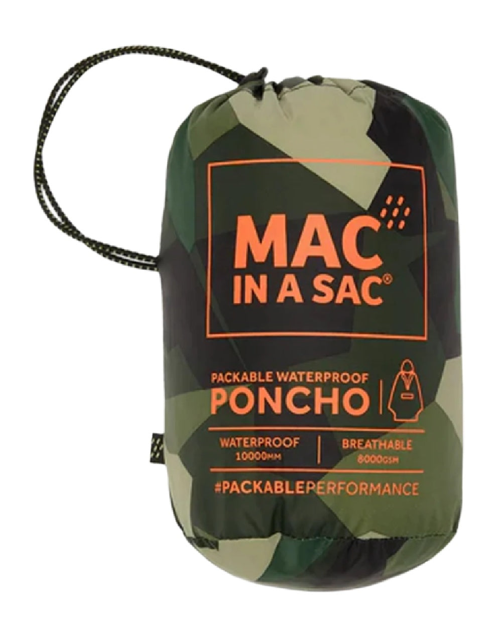 Green Camo Coloured Mac In A Sac Origin Waterproof Poncho on white background