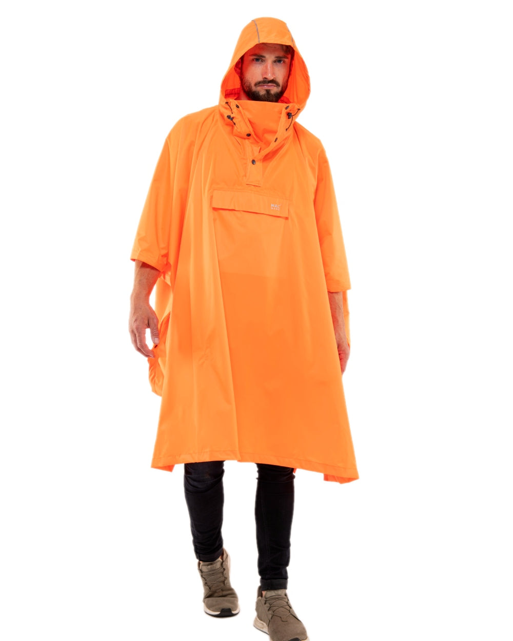 Neon Orange Coloured Mac In A Sac Origin Waterproof Poncho Neon on white background