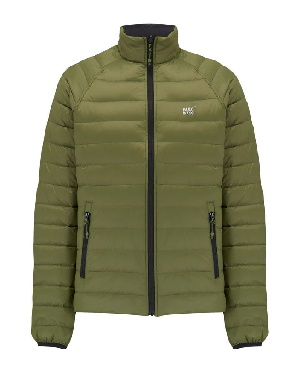 Khaki Black coloured Mac In A Sac Packable Mens Polar Down Jacket on white background