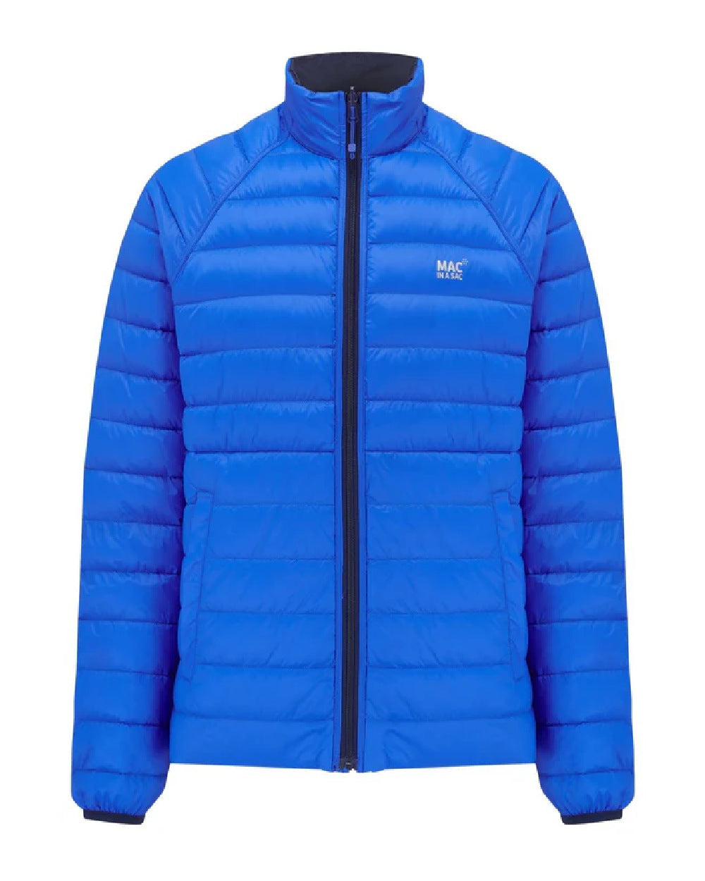Navy Saxe Blue coloured Mac In A Sac Packable Mens Polar Down Jacket on white background