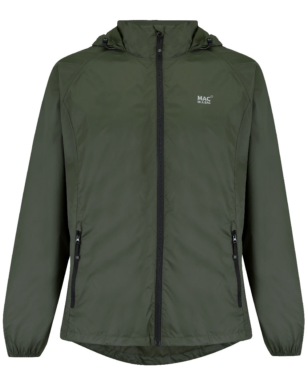 Khaki coloured Mac In A Sac Packable Origin Waterproof Jacket on white background