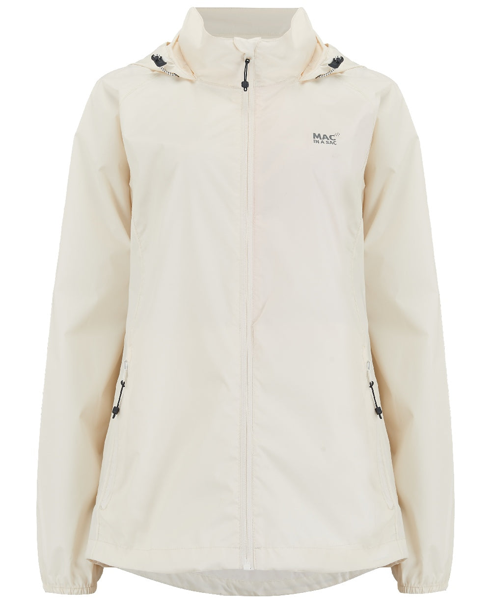 Ivory coloured Mac In A Sac Packable Origin Waterproof Jacket on white background
