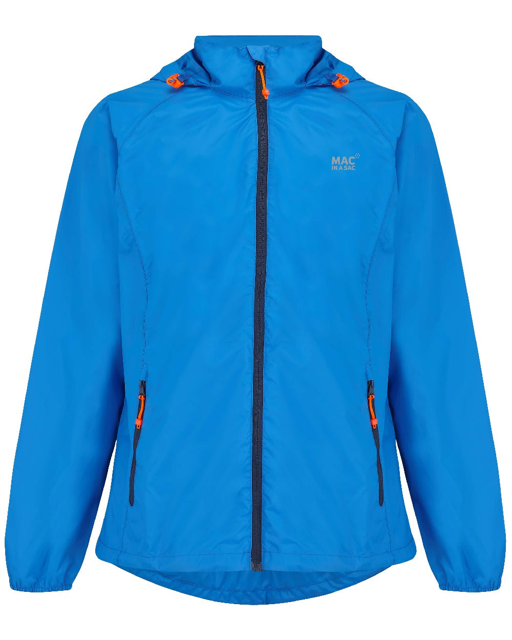 Ocean coloured Mac In A Sac Packable Origin Waterproof Jacket on white background