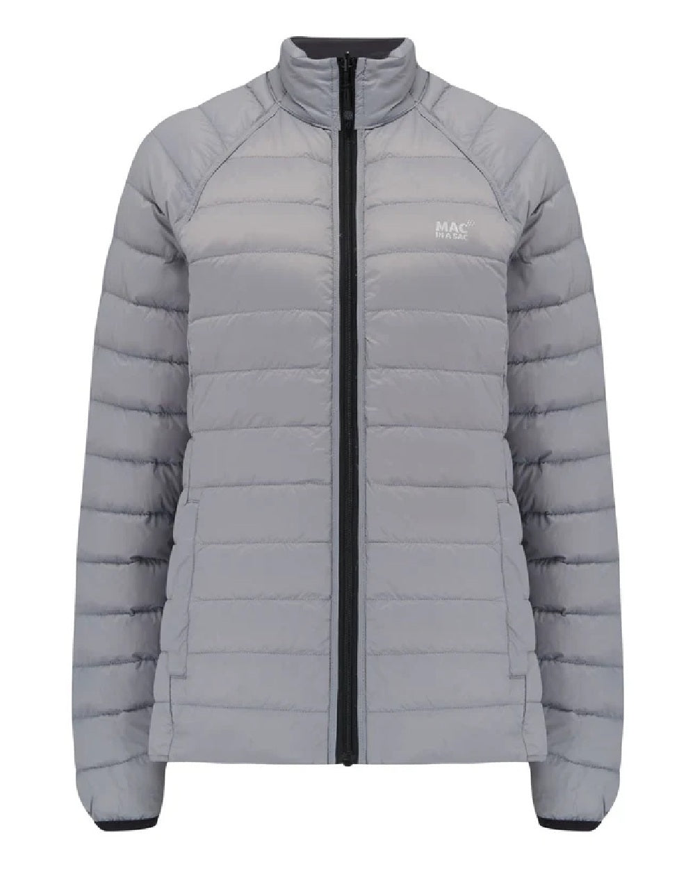 Black Grey coloured Mac In A Sac Packable Womens Down Jacket on white background